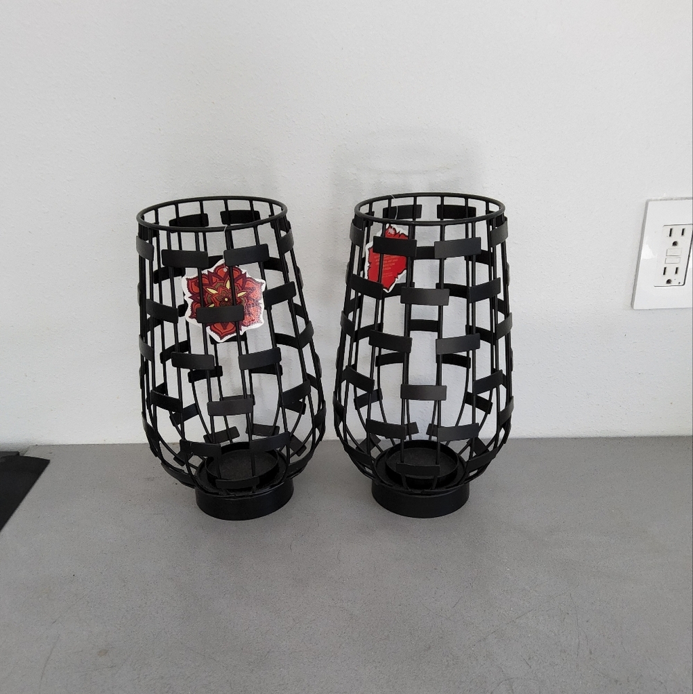Black Metal Tall Candle Holder Lanterns 12 Inches Tall